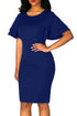 Royal Blue Flare Sleeve Back Slit Sheath Dress